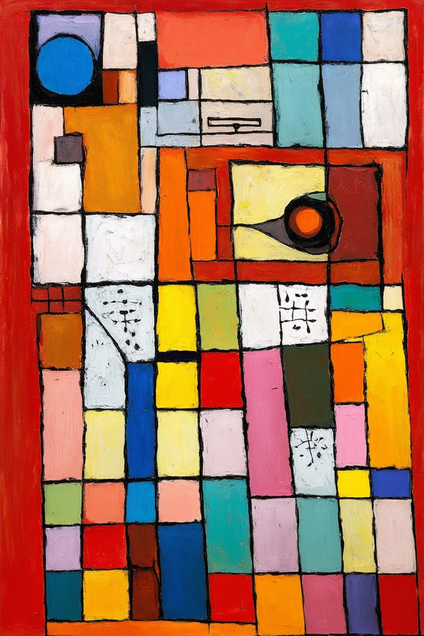 Stop watering your ego; a painting with an admixture of Paul Klee and Philip Guston