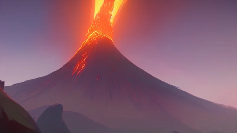 Massive volcano erupting with smoke and fire and ash