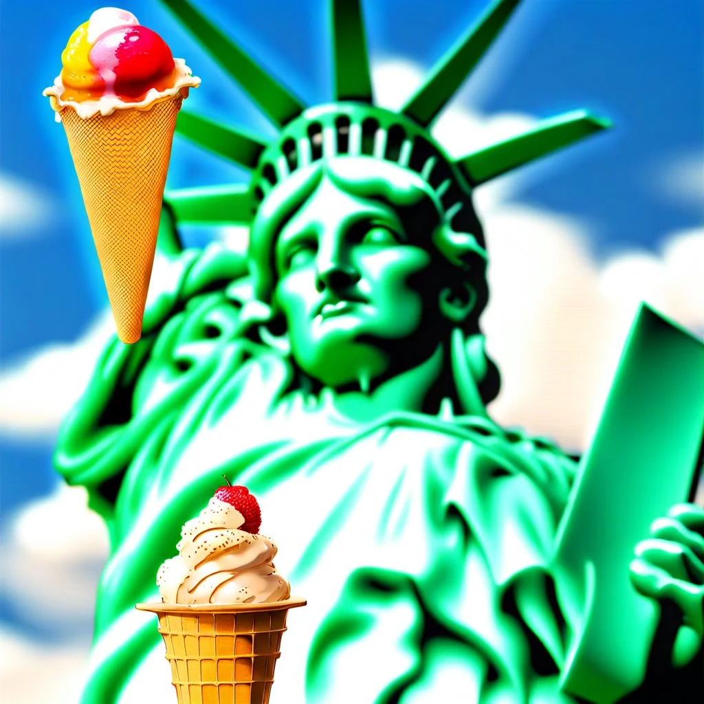 The Statue of Liberty holding an ice cream cone