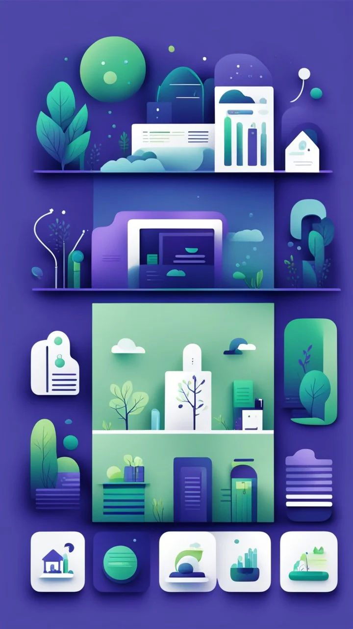 illustrations with a simple art style that show home page for spot use dark blue-purple and energy green and minimal