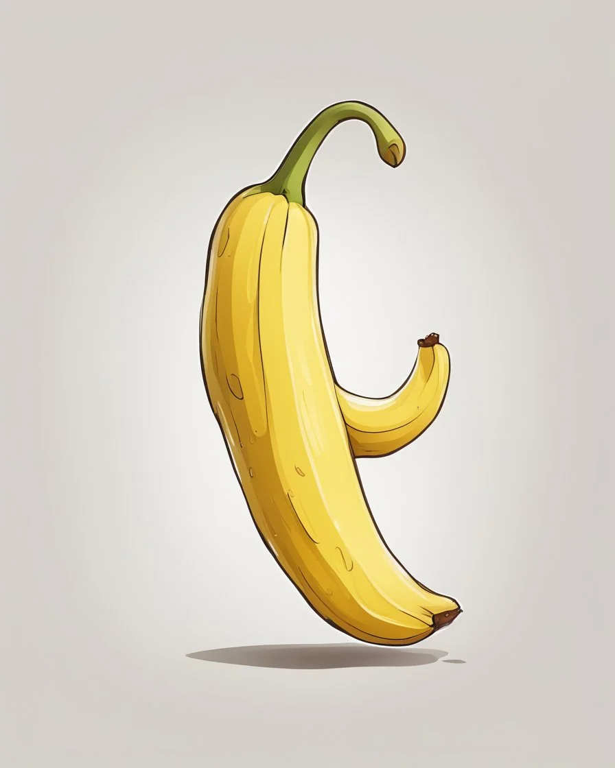 cute drawing of a funny yellow banana on a white background.