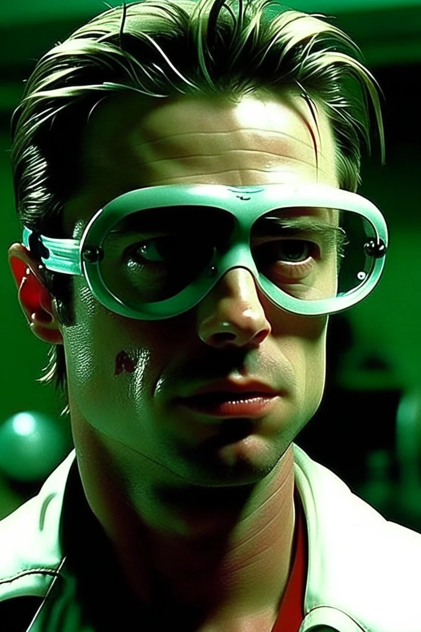 brad pitt from fight club wearing swimming goggles