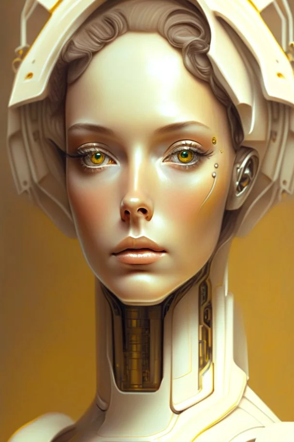 Portrait of a robotic woman, creamy colors,