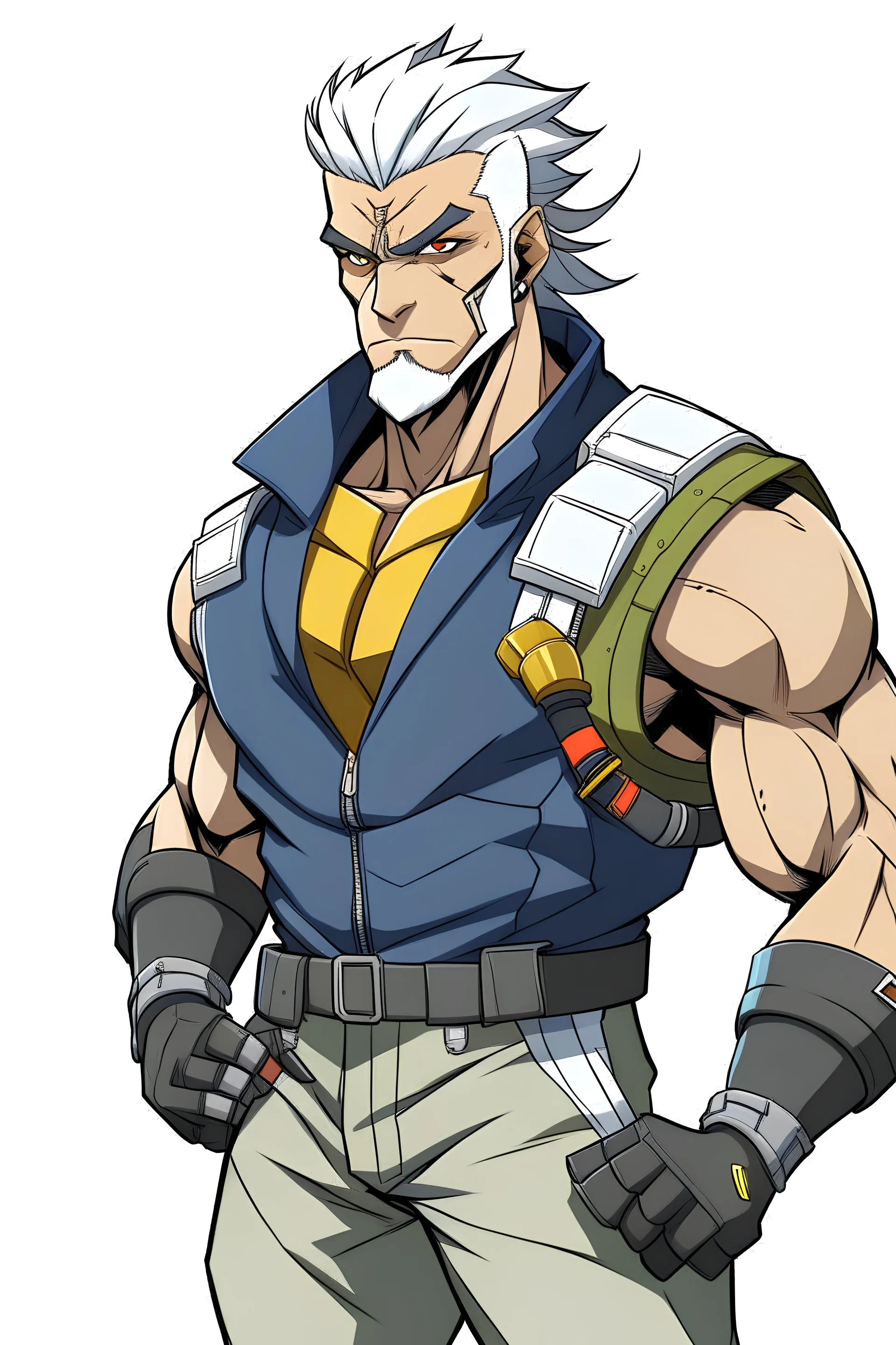 Anime side character with and some muscles and wind quark aged 54 and a military suit