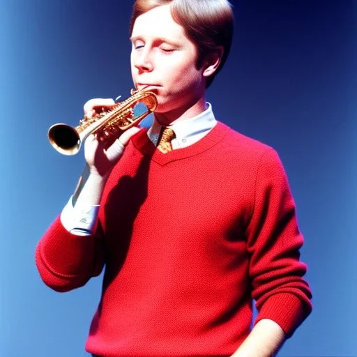 Richie Cunningham playing saxophone in a sweatervest