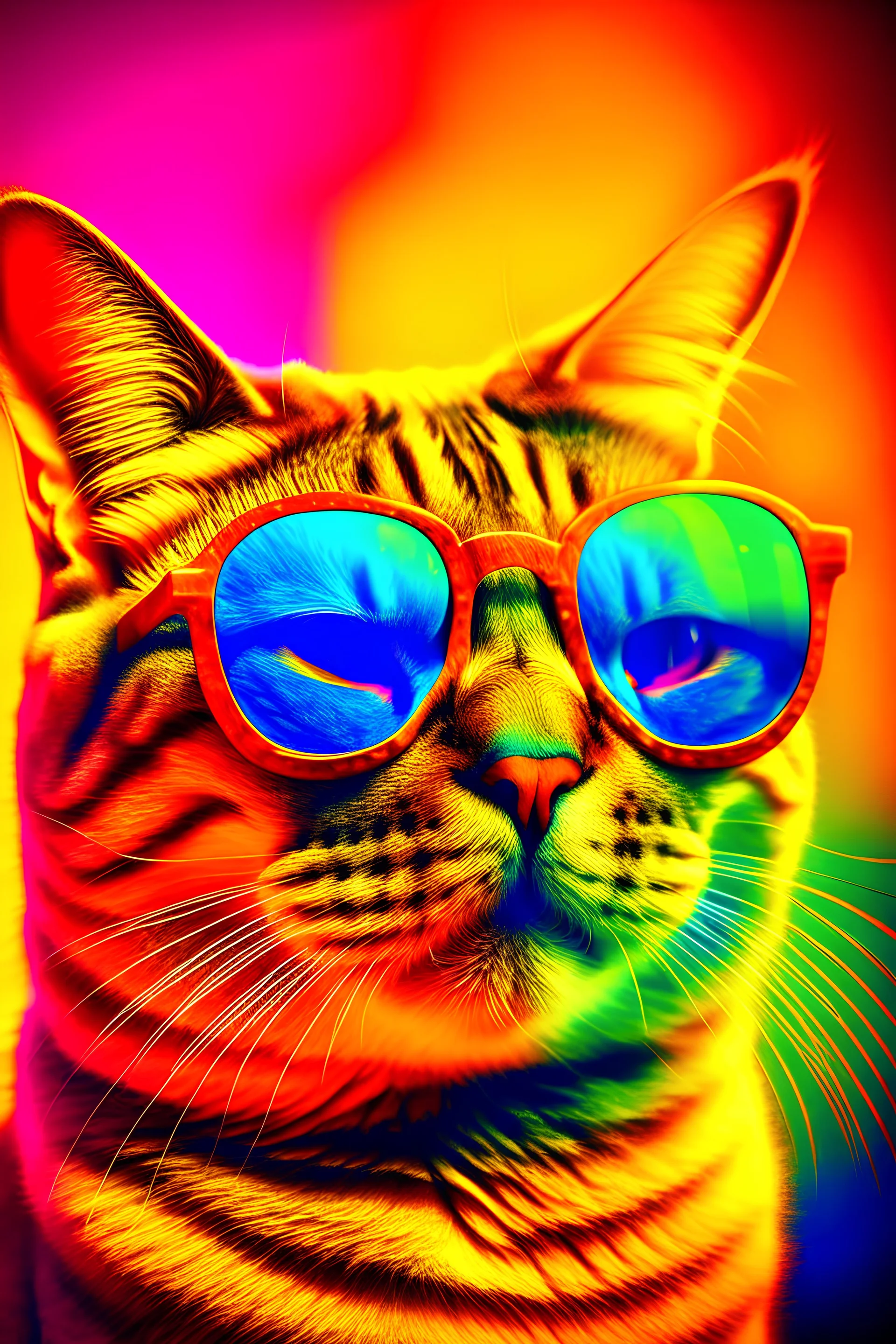 photo funny cat wearing sunglasses on a colorful background generative ai