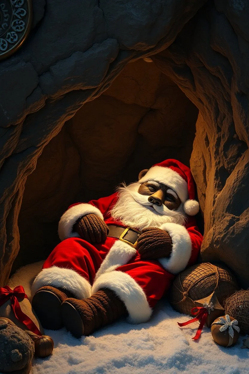sleeping bear santa inside cave
