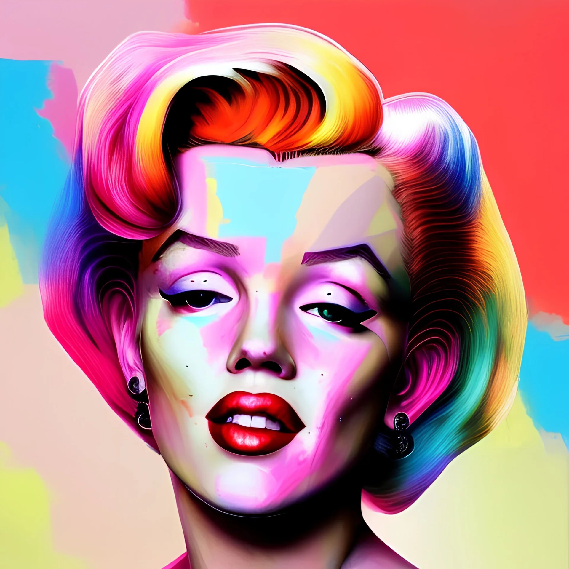 Photo of Marilyn Monroe, beautiful face, multi-hued red hair; in the style of martine johanna, draped in flowing fabric, ignore nsfw, colorful energetic brush strokes, realistic, sharp focus, 8k high definition, insanely detailed, intricate, elegant, art by martine johanna and artgerm