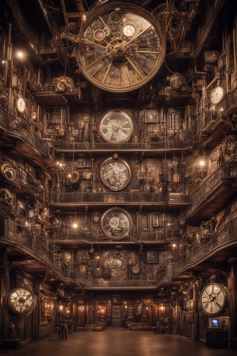 a huge steampunk video hall