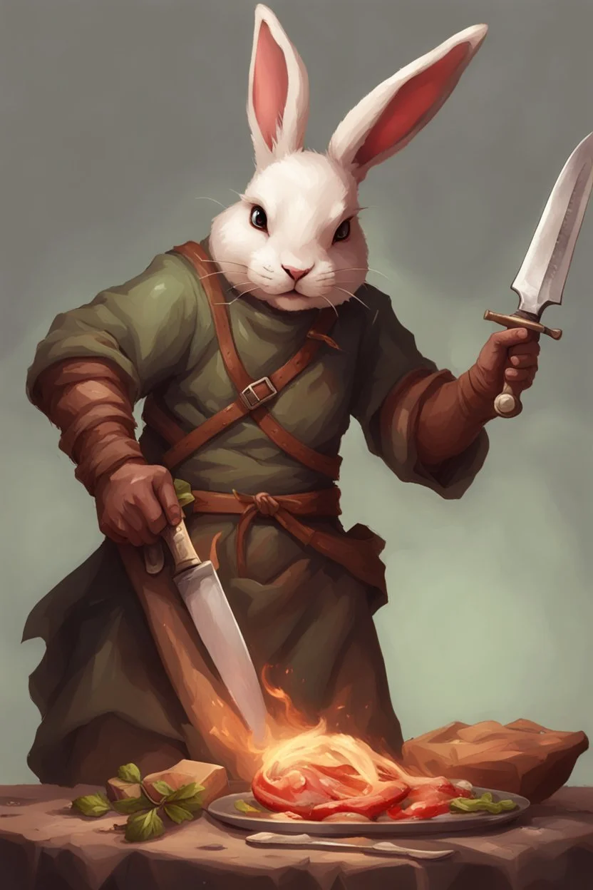 holy bunny with cooking knife dnd realism art adventurer