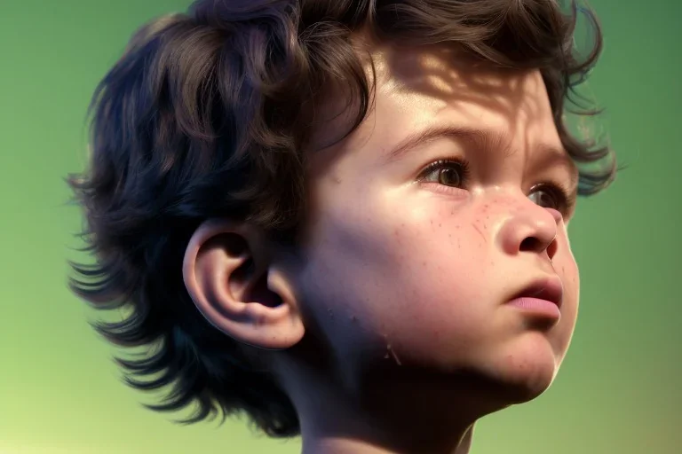 a beatiful little boy,tree years old,curly brown hair,brown eyes,realistic, intriacte detail,volumetric lighting,highly detailed, cinematic, magnificent, majestic, Realistic photography, incredibly detailed, ultra high resolution, 8k, complex 3d render, cinema 4d