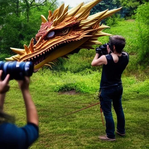 photographer taking photo of an angry dragon