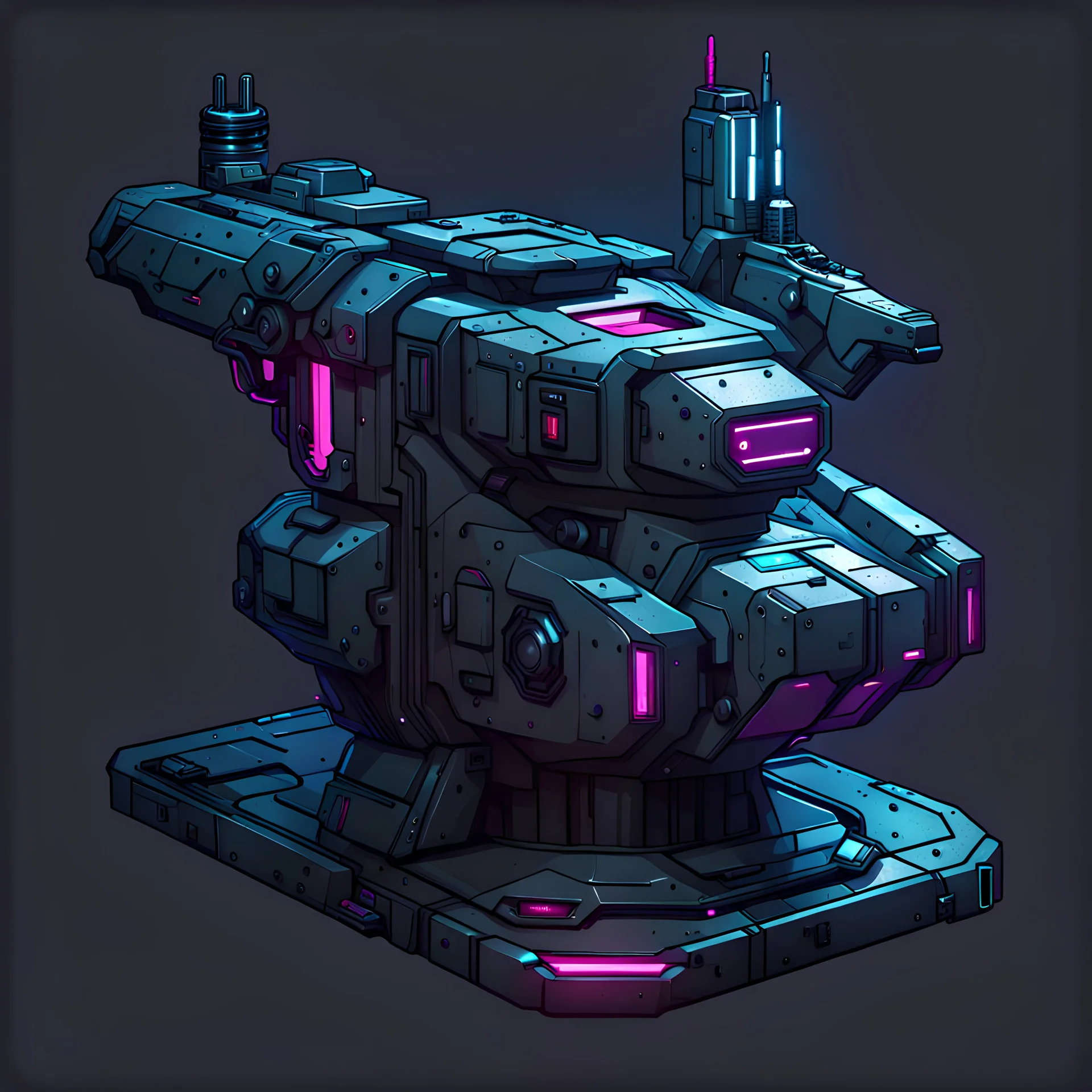 cyberpunk gun turret, minimal, clean layout