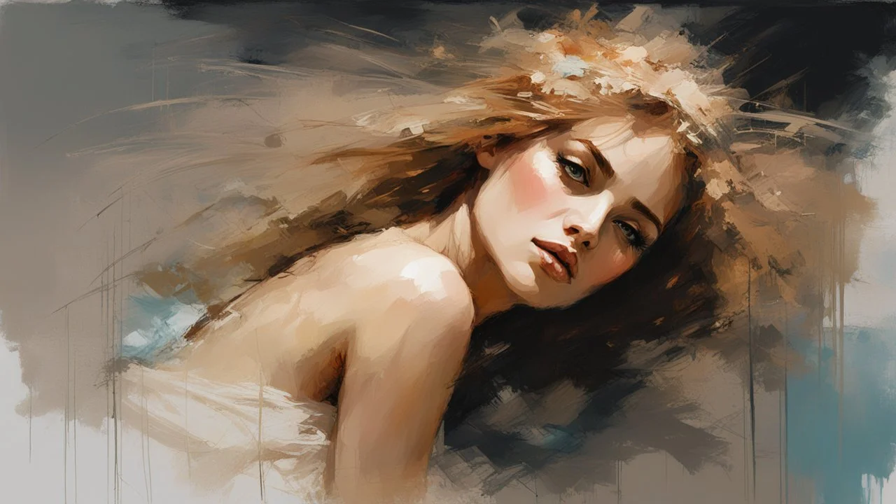 Aphrodite :: digital matt painting with rough paint strokes by Jeremy Mann + Carne Griffiths + Leonid Afremov, black canvas
