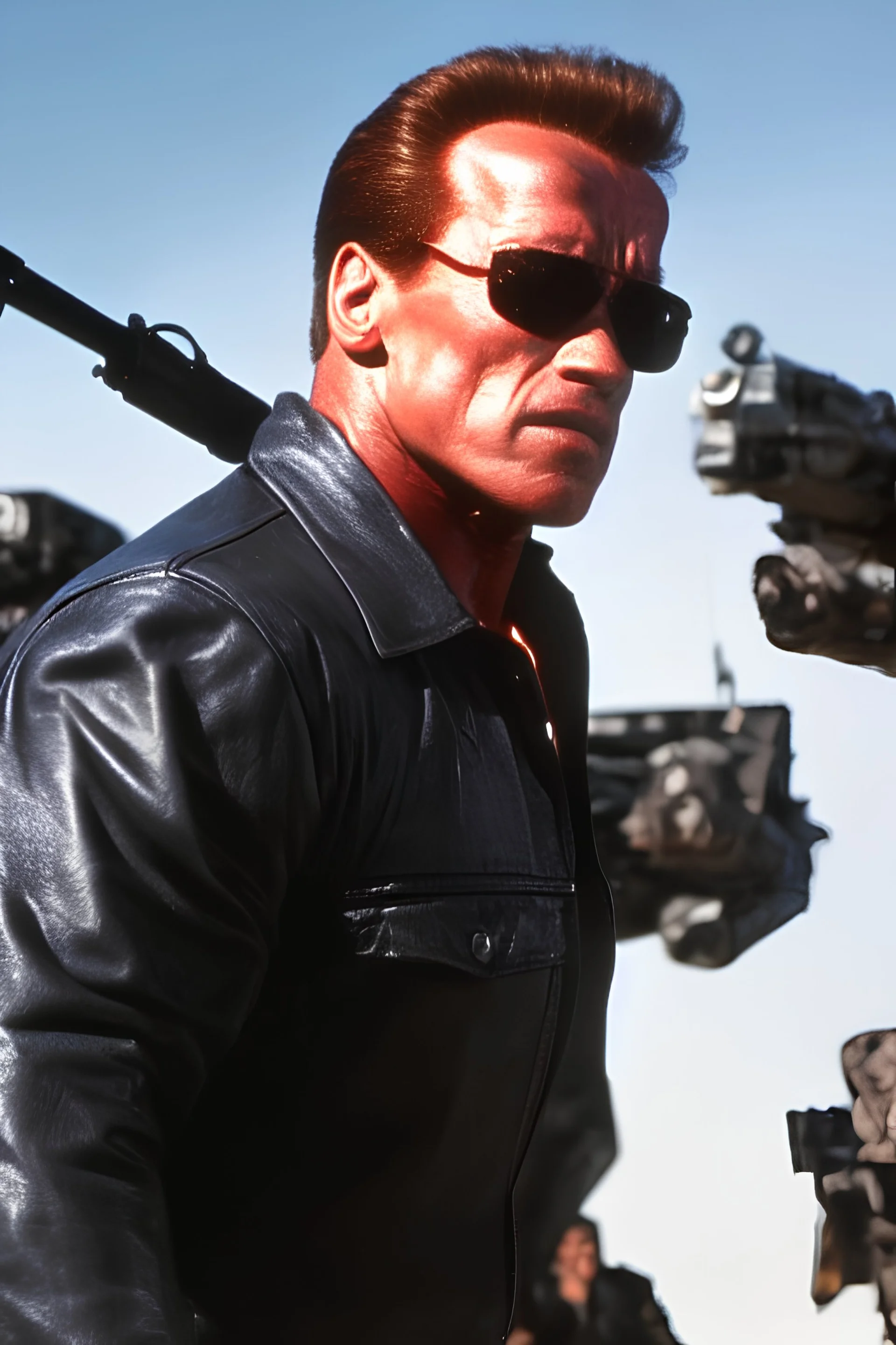 Arnold Schwarzenegger as the Terminator, HD 4K, sharp detail, photo-realistic accurate face and features, cinematic volumetric lighting