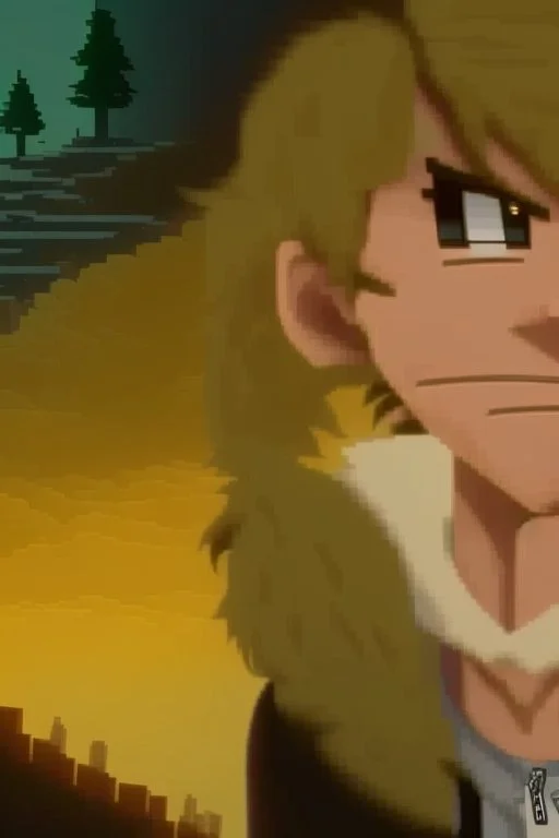 Redraw the cartoon character and fix the image resolution His hair is brown and long, but messy. His lips are closed, showing his bravery. His eyes are lined, showing his determination. He has shadows under his eyes, showing his stress and convert the drawing view 3D panel style digital Painting detailed with a panoramic scene Ultra-wide angle Highly realistic precise details Detailed