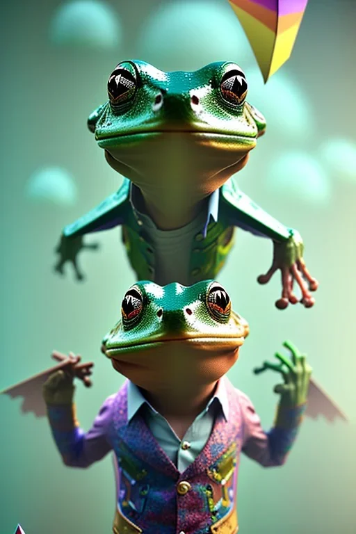 award winning portrait of a male anthropomorphic rainbow frog long vblack hair. character design by cory loftis, fenghua zhong, ryohei hase, ismail inceoglu and ruan jia. unreal engine 5, artistic lighting, highly detailed, photorealistic, fantasy