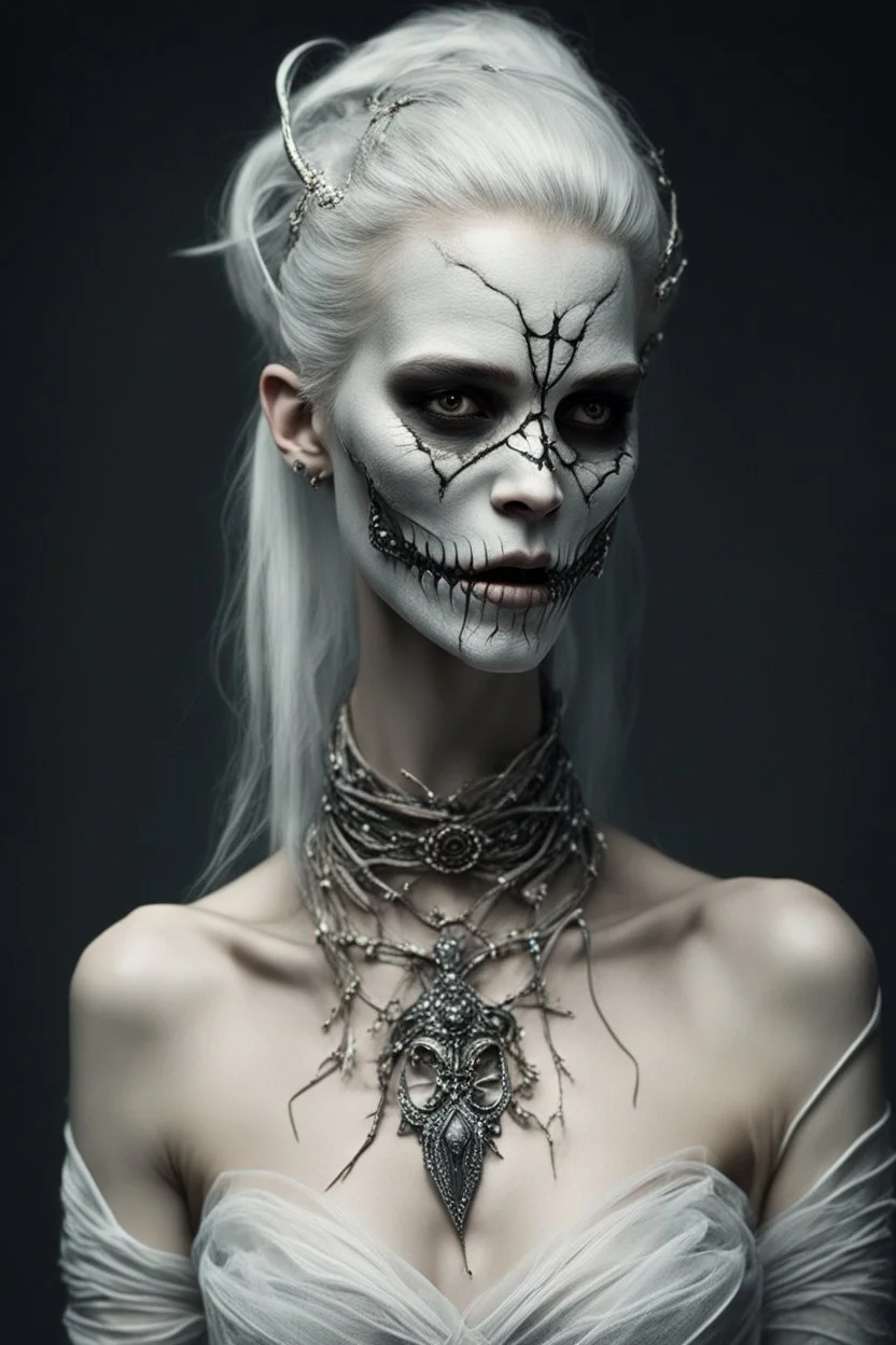 [bekka bjorke's style] The bandages and jewelry wrapped the ghoul in a macabre semblance of its former glory. They served as a reminder of the beauty and opulence that had once adorned the creature, now twisted and tainted by its wretched transformation. As Selene clashed with the ghoul, her light dagger meeting the creature's jagged claws, she could not help but notice the tragic juxtaposition of the once-beautiful jewelry against the decay that surrounded it.