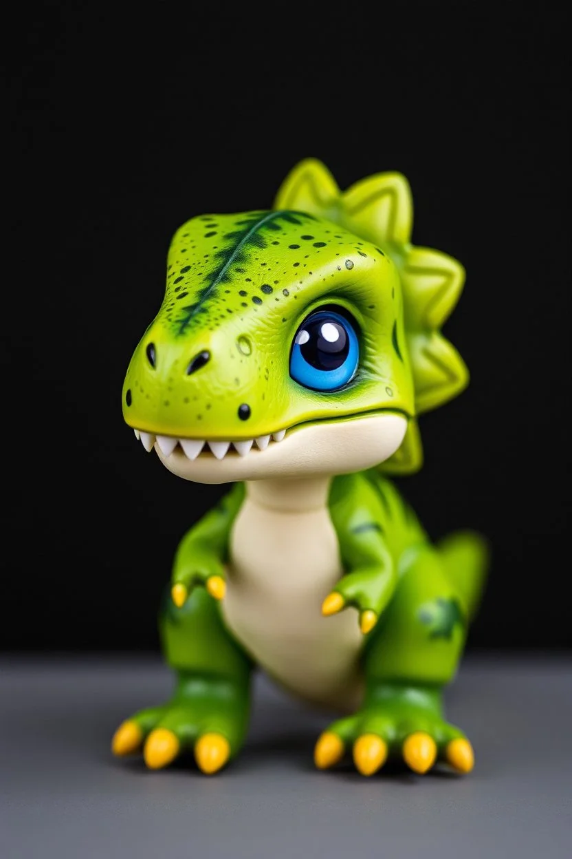 MINI BABY DINOSAUR, TYRANOSAUR, GREEN, BLUE EYES, TELLOW TEETH, SHARMY