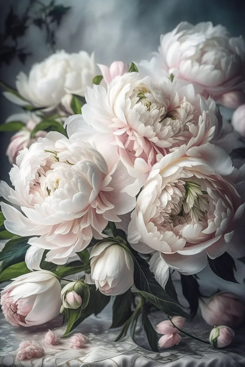 professional foto fantasy, beautiful bouquet of white,realistic photo,sketch, delicate drawing,oil painting, beautiful landscape, branch of large lush white and pink lace peonies of large flowers, pixel graphics, lots of details, sensuality,realism, high quality, decoration, hyperdetalization, professionally, filigree, hyperrealism, transparency, delicate pastel tones,backlight, contrast,fantastic, fabulous,unreal, translucent,luminous, clear lines,light green,white and pink