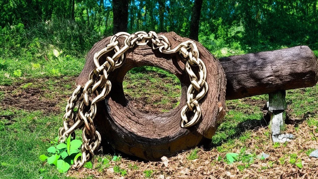 Backyard chain attached to a poop log