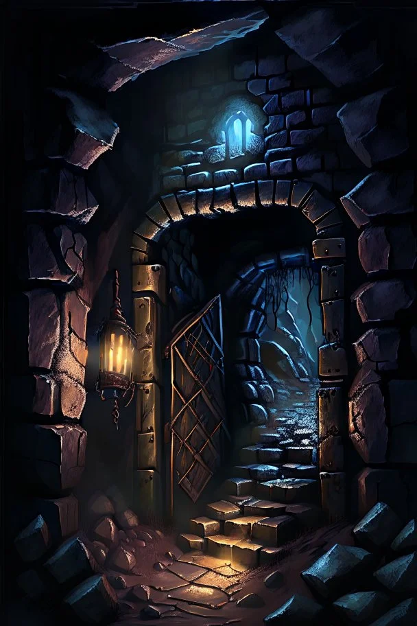 Iron entryway to a mine dungeon at night fantasy rpg painterly art