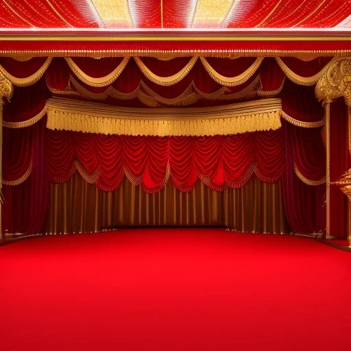 theater stage with red curtain, medium range, acrobats, vaudeville, ethereal, soft lighting