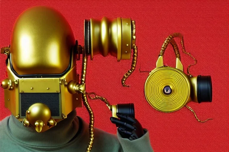 Golden to cyan surfaces body, latex. Tendril-mask-Synthesizer. Partly armored. Coverage metallic headphones. Hot Russian military girls, trooping rebels. Old-fashioned cameras integrated to heads. Strange Steam-punk telephones! Dystopia perfect body. Red 4D-tiling. Partly symmetrical in relation to big machines. Perfect golden ratio in all directions. Time-space-corruption. Steam-machines in 5th dimension. 3D-Tessellation. Antennas Sputnik. Oppressive atmosphere. Soviet propaganda. Egyptian Nazi