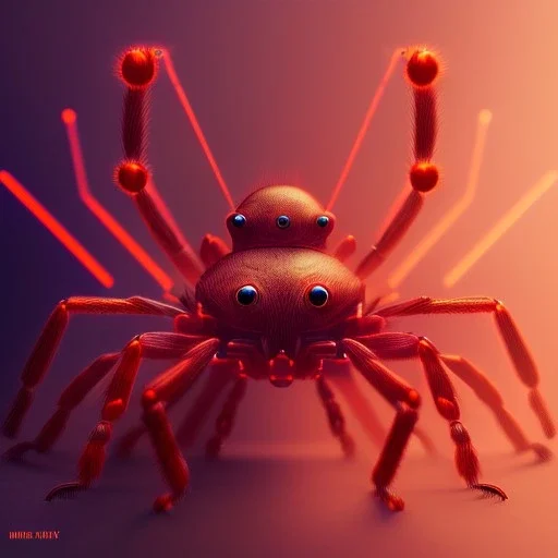 portrait painting of a cyberpunk red robot spider, ultra realistic, intricate details, ultra highly detailed, shiny, smooth, studio quality, octane render, Surrealism, Triadic colour scheme,glow-stick, ambient lighting,nightclub lighting, polaroid, 100mm, --ar 1:1 --v4