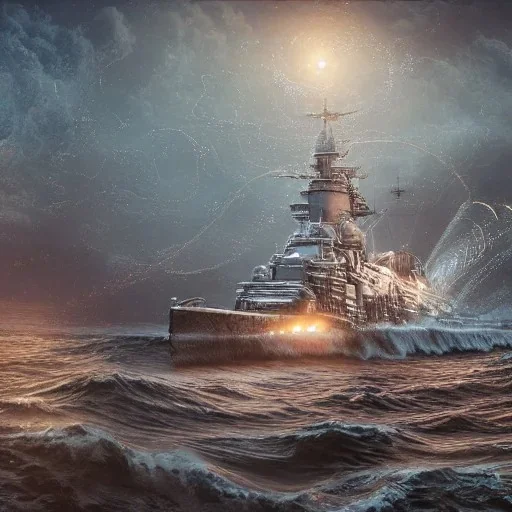 Insanely detailed photograph of an “artitcture plans of a battleship on ocean ” with intricate waves, intricate embroidered band of stars, hyperdetailed painting by Ismail Inceoglu Huang Guangjian and Dan Witz CGSociety ZBrush Central fantasy art album cover art,8K, hdr, romantic, mysterious, ominous, flowers, jewelry, steam,oil,cafe,street vendor,steamship,D&D