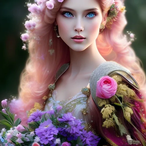 bright fairy, beautiful portrait,long hair, flowers