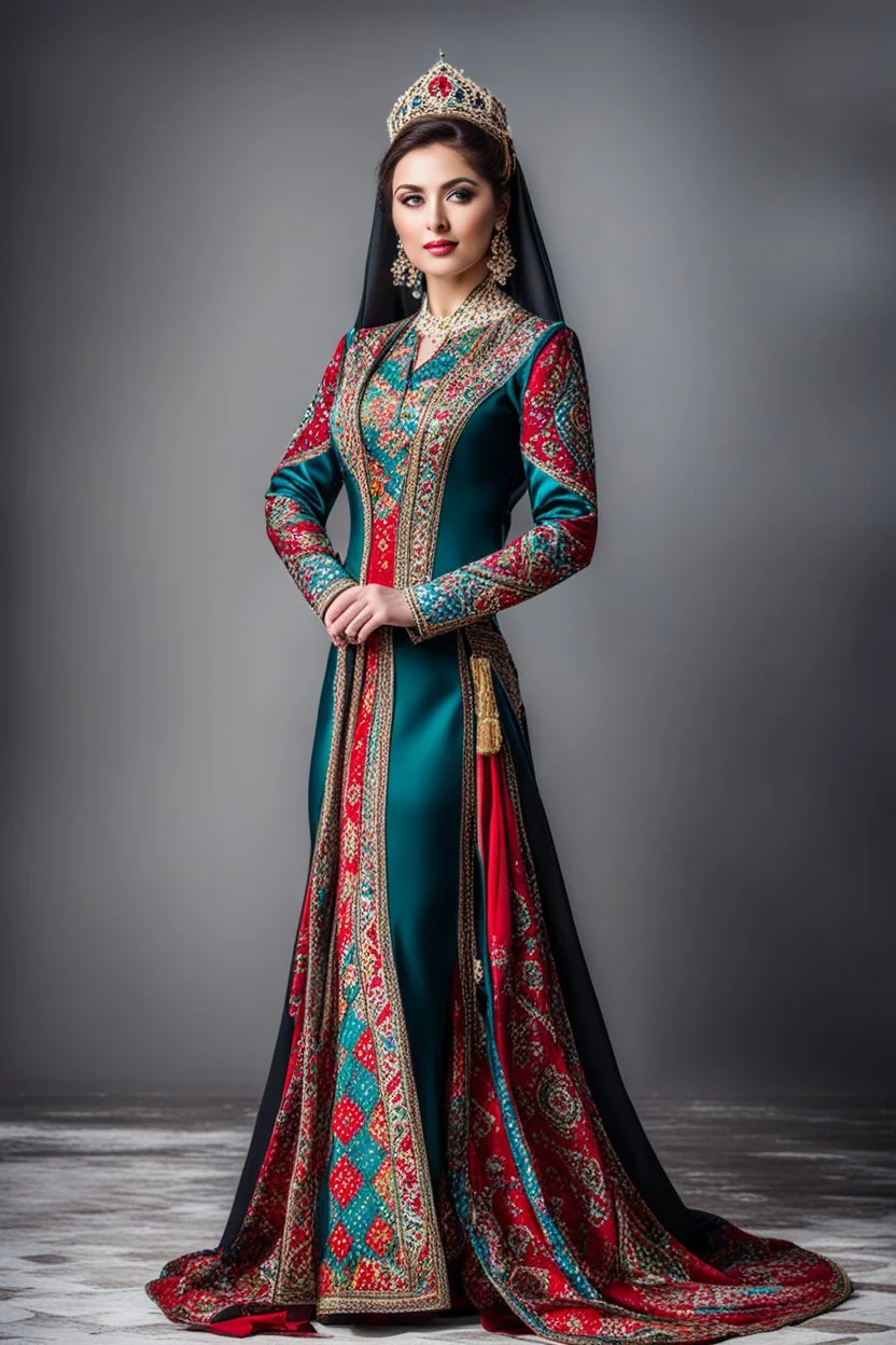 very beautiful lady in azerbaijani costum standing