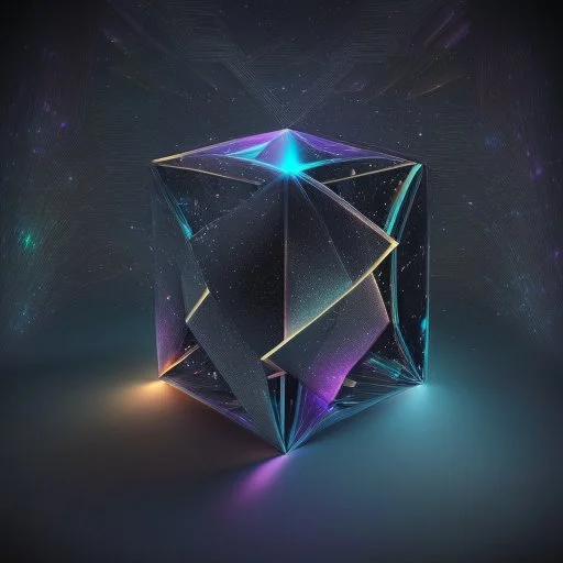 3d holographic geometric shape isolated on space infinit dark background