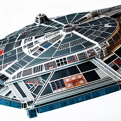 fullbody Drawing of 'sketch of Millennium Falcon',intricate detail,andrea bonelli,Kilian Eng,Ohrai,evan lee,Aleksandr Sidelnikov,KyuYong Eom,three quarters frontal aerial view,toned colors,16k