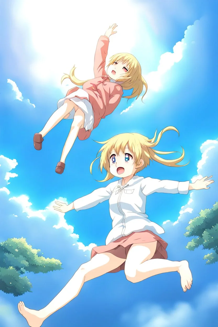 Girl fall from sky. Anime style