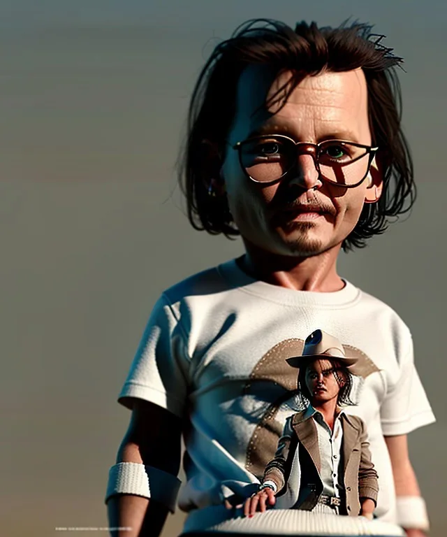 Johnny Depp toddler, full body, shoe, car, soft, dramatic lighting, hyper realistic