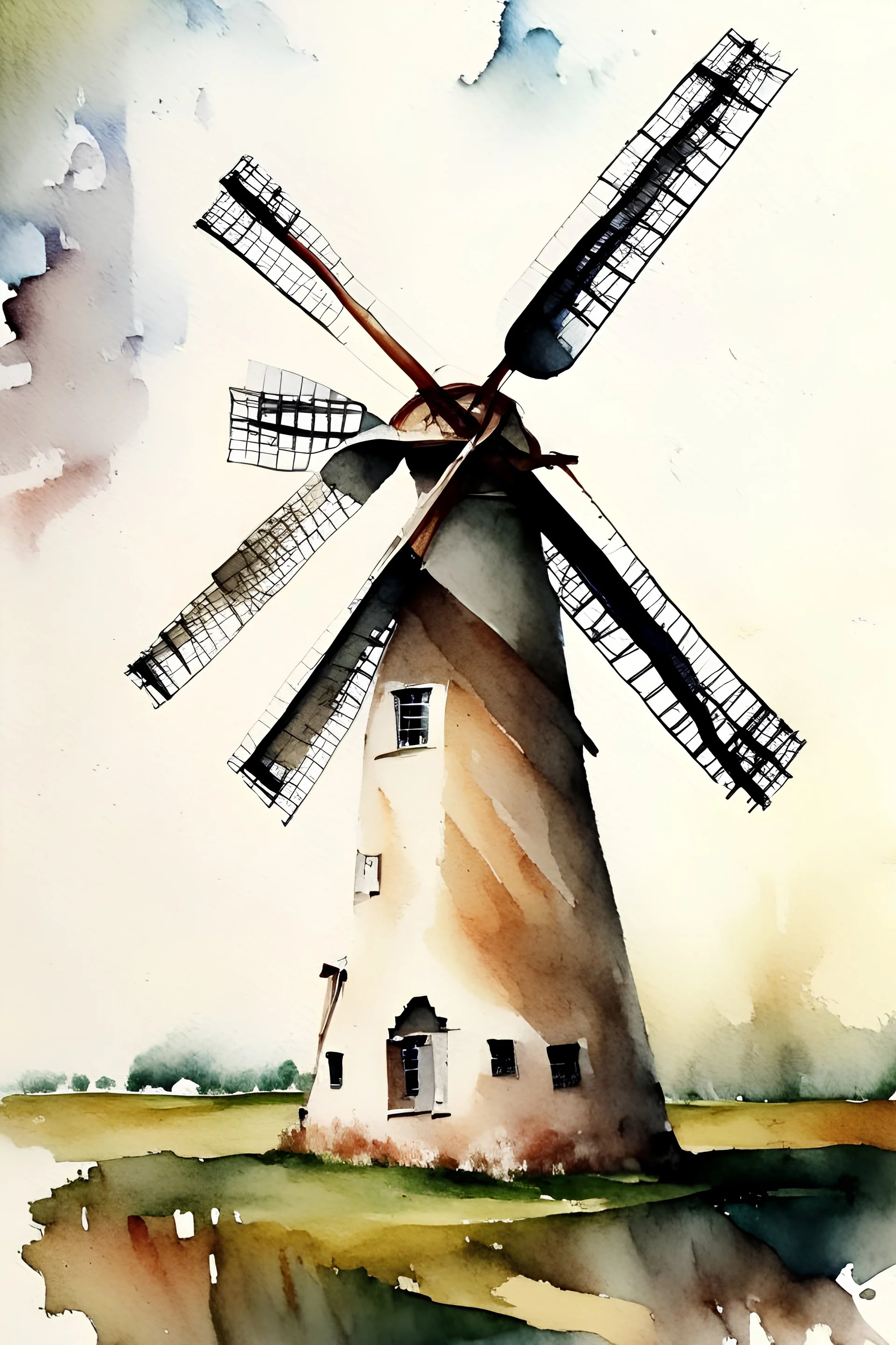 Watercolor painting of a windmill