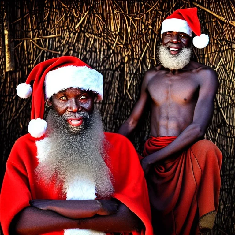 photograph, Santa is African tribal wiseman, huts