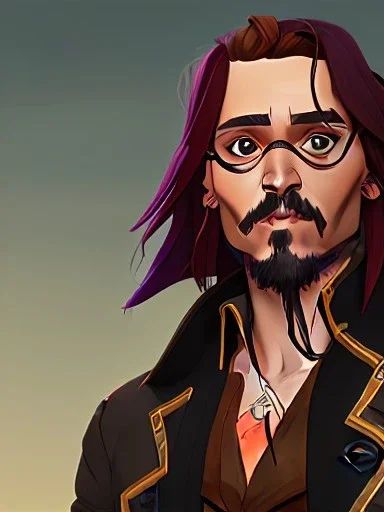 Portrait of a 30 year old strange gay wizard like Jack Sparrow