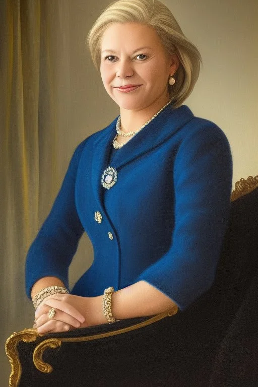 Pretty Portrait of a rich conservative norwegian female president in 2068