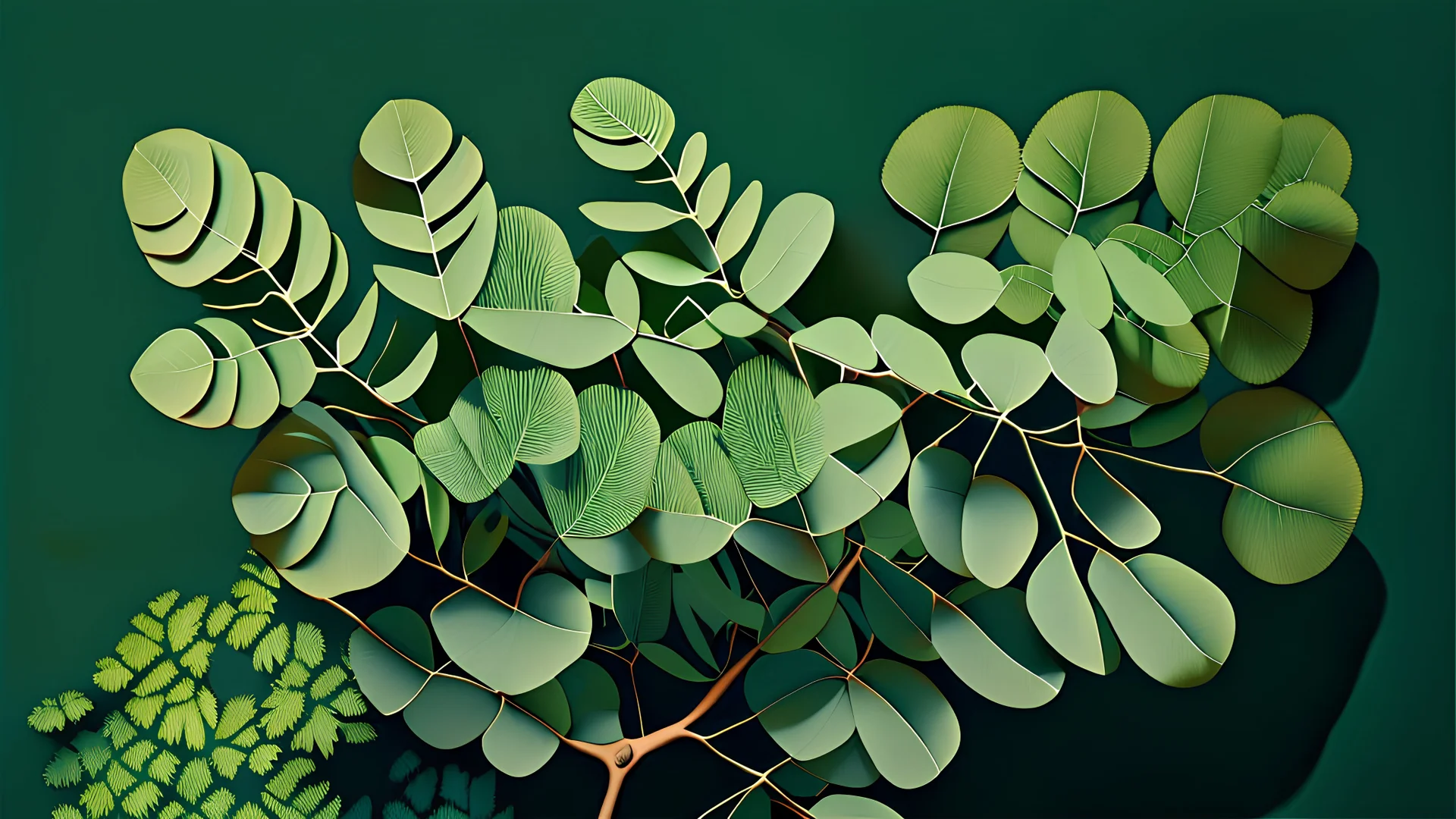 Detailed Illustration of Moringa Leaves Mono Color Background Hyperrealistic 8K High Quality,
