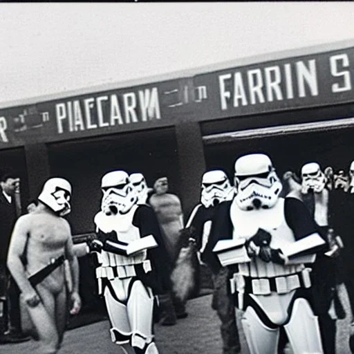 Creepy old photo of star wars type people at the fair
