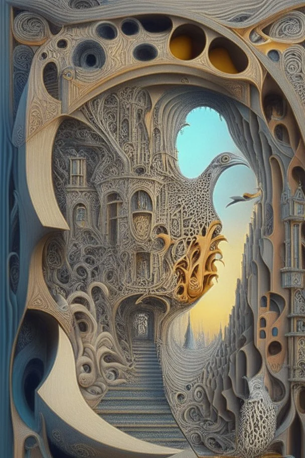 A heartbreaking work of staggering genius; surrealism; Salvador Dali; MC Escher, rapturous, award-winning, quilling, mixed media, intricate, insanely detailed, elegant, fantasy, unreal engine, Vray, Provacative