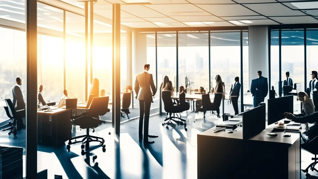 Certainly, here is a more detailed description of the ideal image for the article about "Successful Recruitment Strategies in the Business World" in English: The image features a well-lit, modern office space with large windows that provide ample natural light. The room is filled with a diverse group of employees who are engaged in various activities that reflect a dynamic work environment. In the foreground, a conference table is visible, where a team of professionals is gathered for a recruit