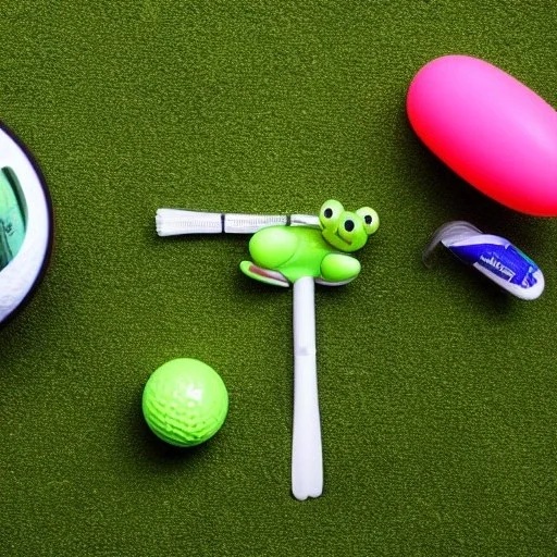 Dying, Frog, toothbrush, golf ball, water bottle, gymnast