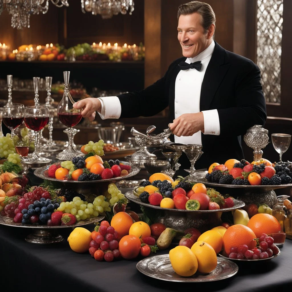 Mounds of colorful fruits spill over silver platters, carved roasts steaming enticingly atop pewter chargers. Wine flows from crystal decanters into etched goblets without any visible hand. And seated at the head of the table is a stout, jovial-looking man in a flowing chef's coat, tasting spoon in hand. "Ah, another chef!"