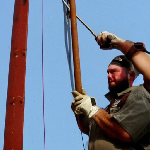 Jason Vancott gay lineman working on a telephone Pole on 9/11