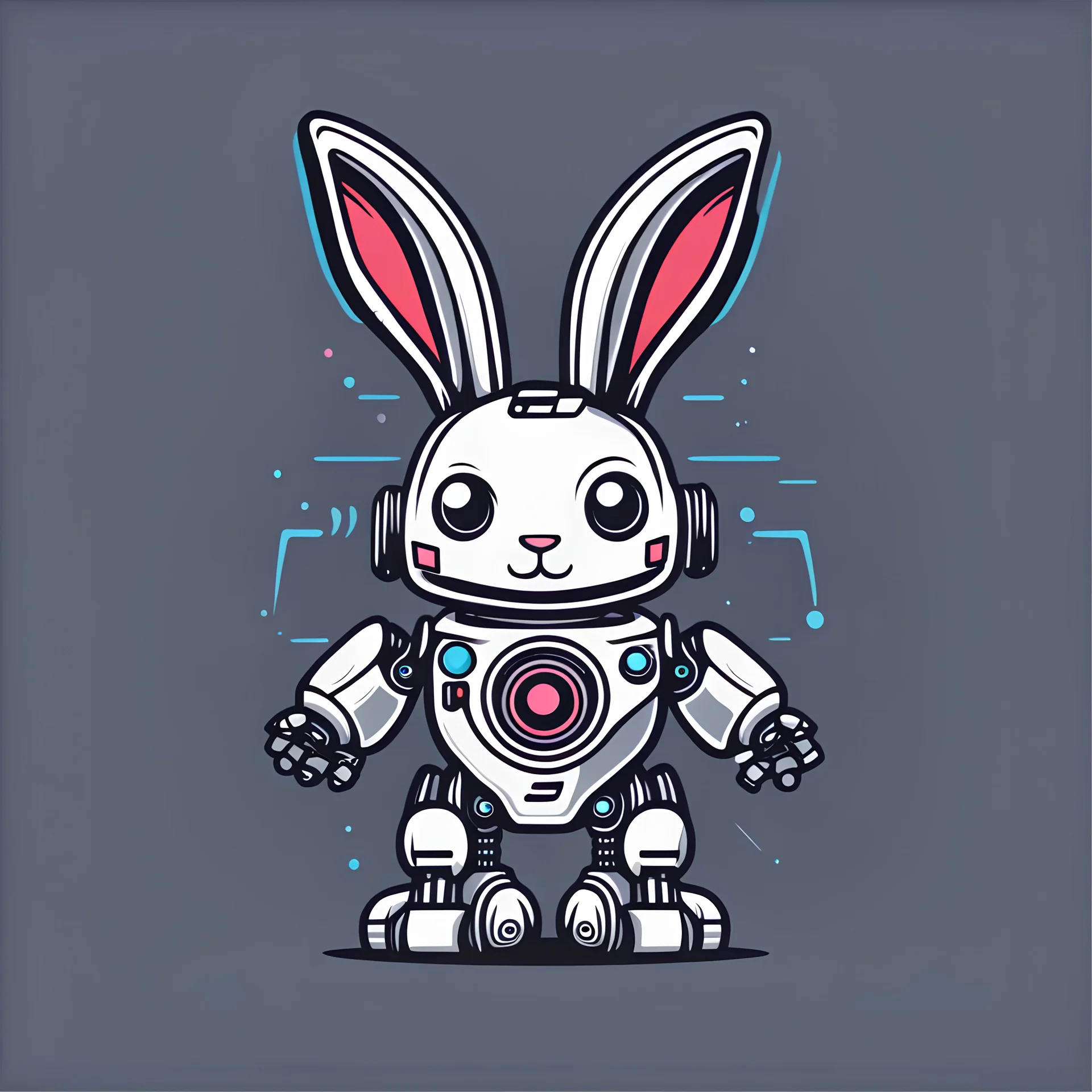 bunny One of his ears is down robot logo vector