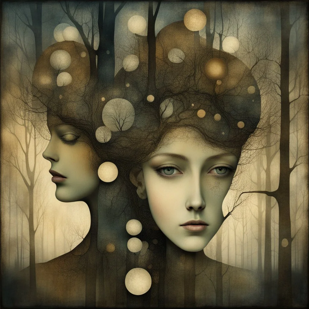 The faces you see in a spring forest... Modifiers: ethereal acrylic art abstract surreal Arthur Rackham Art Nouveau celestial Didier Lourenço Catrin Welz-Stein warm light fractured debeh