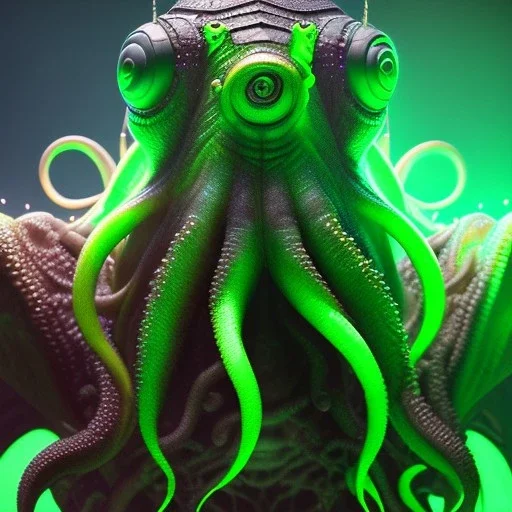 Closeup of cthulhu , levitated lab equipment, 4k, Highly Detailed, Masterpiece, perfect eyes, Digital Illustration, Cinematic Lighting, Realistic, Sharp Focus, Centered, Beautifully Lit, Bioluminescent by Stanley Artgerm Lau